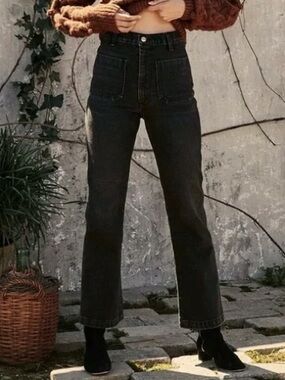 Dôen 100% Cotton Black Denim Patch Pocket Straight Leg Jeans Size 28 Made USA